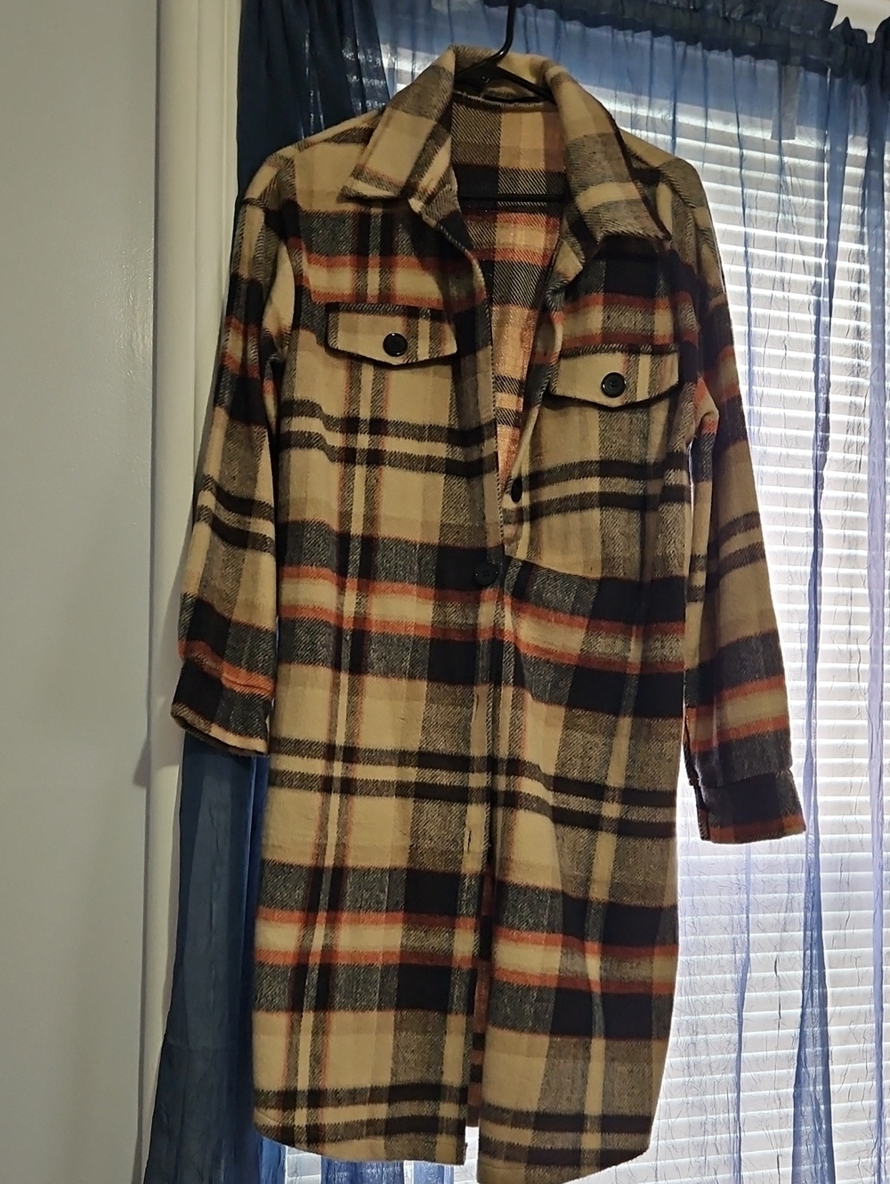 Warm For Fall With Great Color..checker Wool Blend Jacket, Light Weight